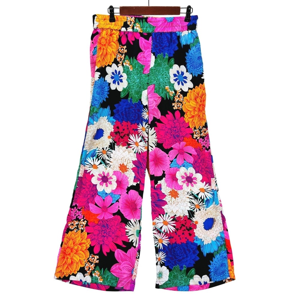 GiGiO Wide Leg Pants Womens M Multicolor Floral Casual Palazzo Pockets Hippie
